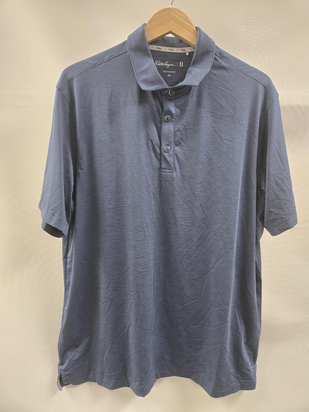 Walter Hagen 11 Polo Shirt Mens XL Blue Micro Stripe Golf Performance Stretch